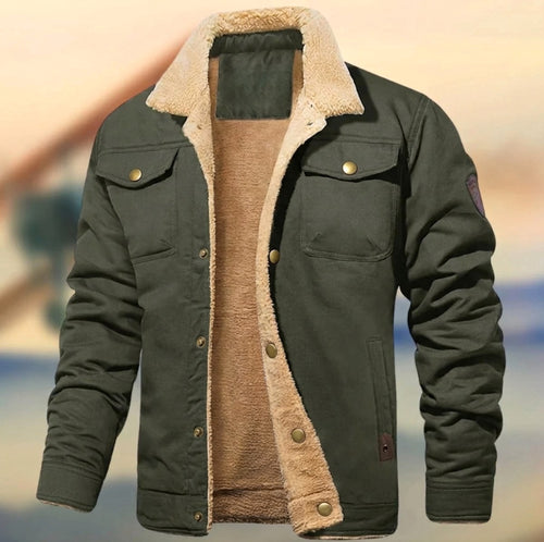 Aaron | Men's Sherpa Collar Button-Down Jacket, Relaxed Fit Autumn Jacket | Bella Blue | Army Green