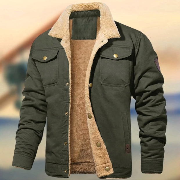 Aaron | Men's Sherpa Collar Button-Down Jacket, Relaxed Fit Autumn Jacket | Bella Blue | Army Green