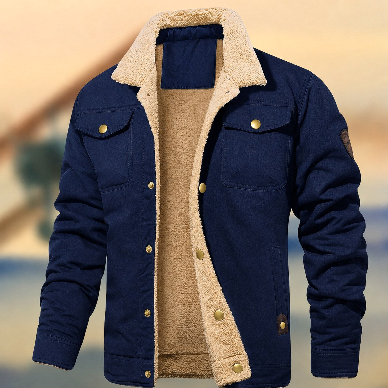 Aaron | Men's Sherpa Collar Button-Down Jacket, Relaxed Fit Autumn Jacket | Bella Blue | Navy