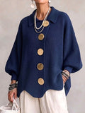 Abigail | Women's Oversized Cardigan with Collar and Large Buttons, Relaxed-Fit Cardigan | Bella Blue