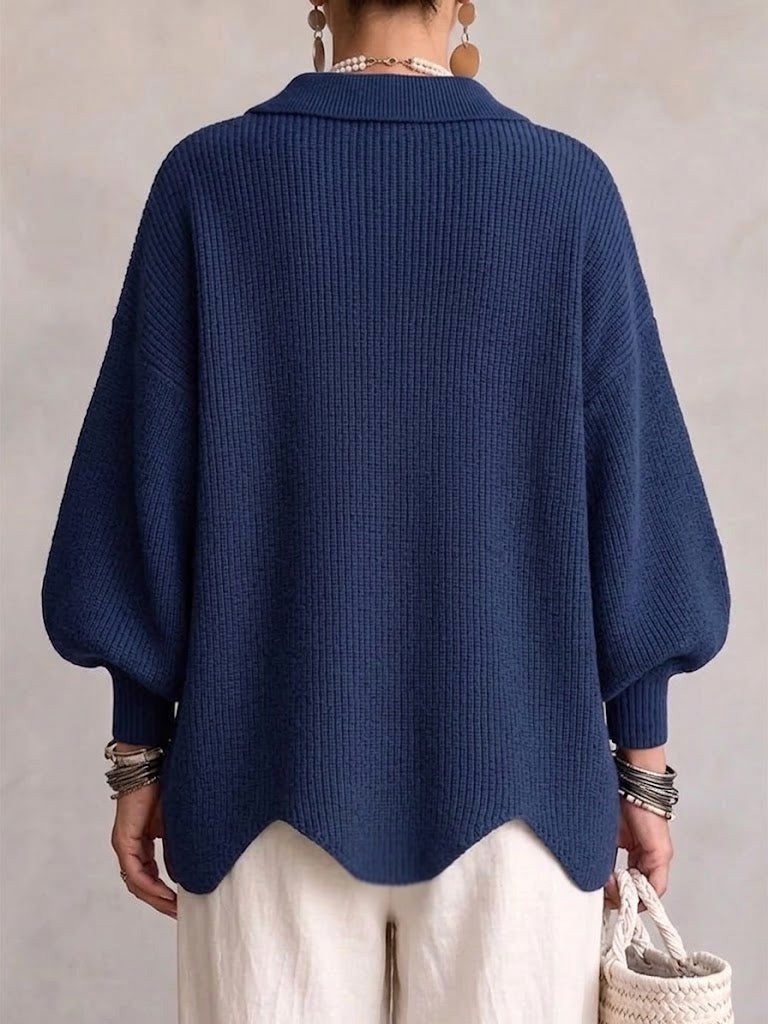Abigail | Women's Oversized Cardigan with Collar and Large Buttons, Relaxed-Fit Cardigan | Bella Blue