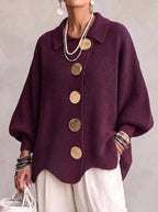Abigail | Women's Oversized Cardigan with Collar and Large Buttons, Relaxed-Fit Cardigan | Bella Blue
