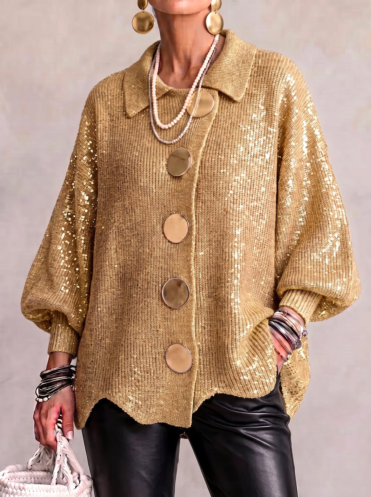 Abigail | Women's Oversized Cardigan with Collar and Large Buttons, Relaxed-Fit Cardigan | Bella Blue