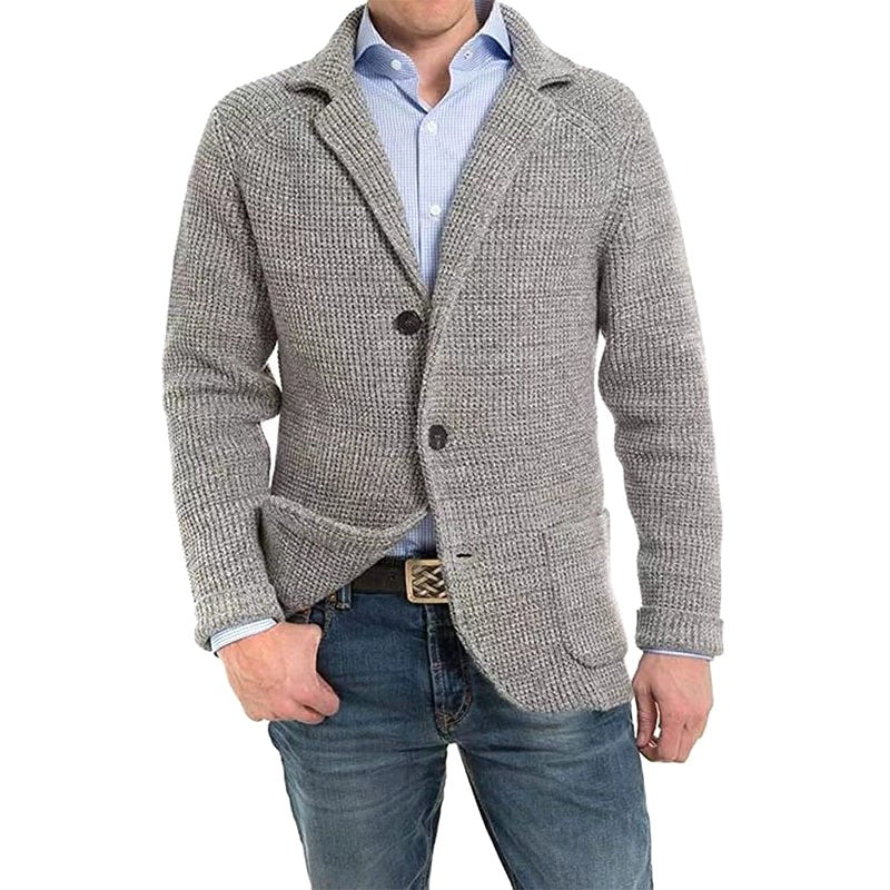 Achim | Men's Cardigan with Elegant Cut, Tailored Cardigan | Bella Blue | Light Grey