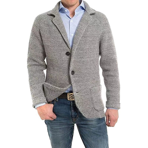 Achim | Men's Cardigan with Elegant Cut, Tailored Cardigan | Bella Blue | Light Grey