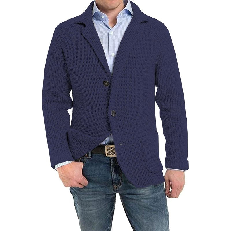 Achim | Men's Cardigan with Elegant Cut, Tailored Cardigan | Bella Blue | Light Grey