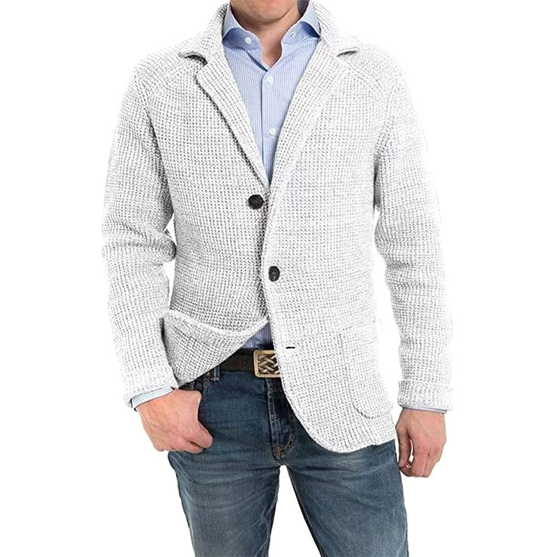 Achim | Men's Cardigan with Elegant Cut, Tailored Cardigan | Bella Blue | Light Grey