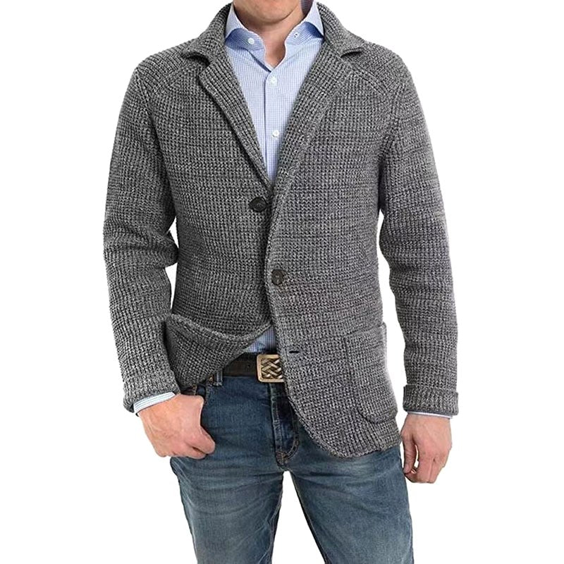 Achim | Men's Cardigan with Elegant Cut, Tailored Cardigan | Bella Blue | Light Grey
