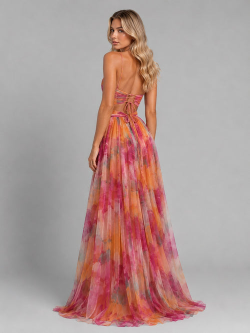 Ada | Women's Floral V-Neck Maxi Dress, Flowing Silhouette Evening Dress | Bella Blue | Green