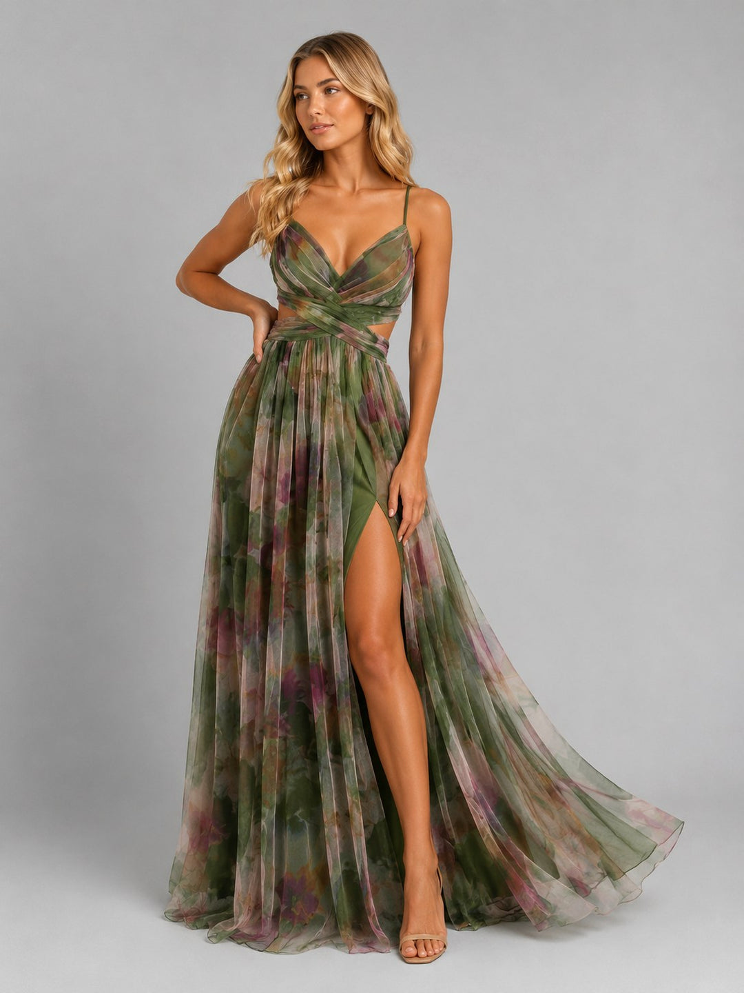 Ada | Women's Floral V-Neck Maxi Dress, Flowing Silhouette Evening Dress | Bella Blue | Purple