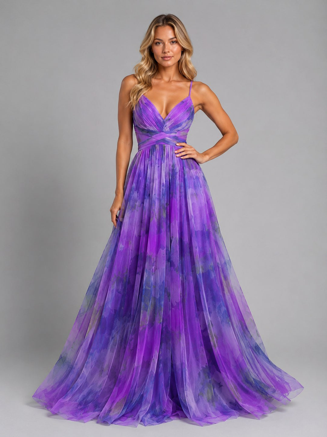 Ada | Women's Floral V-Neck Maxi Dress, Flowing Silhouette Evening Dress | Bella Blue