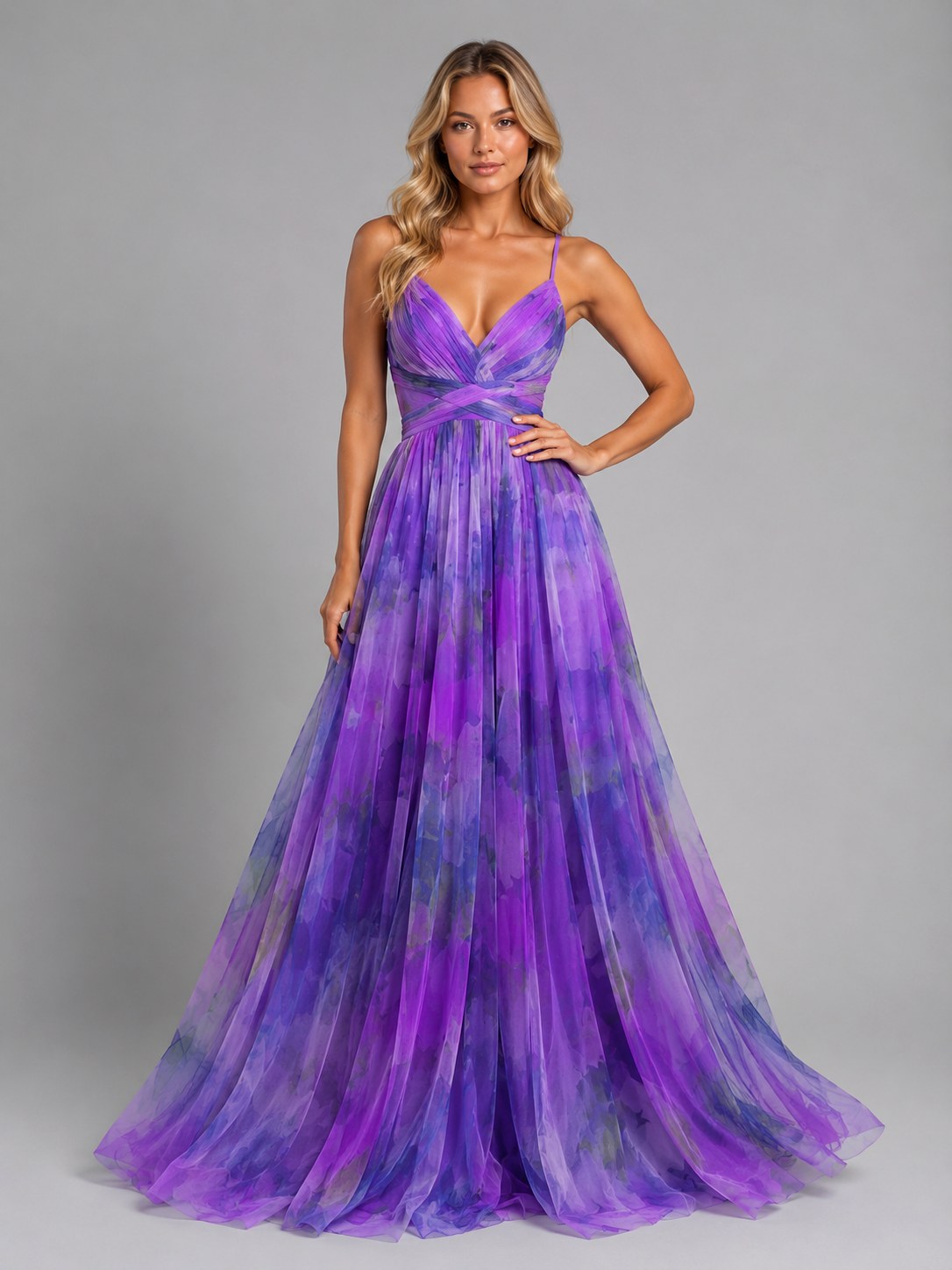 Ada | Women's Floral V-Neck Maxi Dress, Flowing Silhouette Evening Dress | Bella Blue