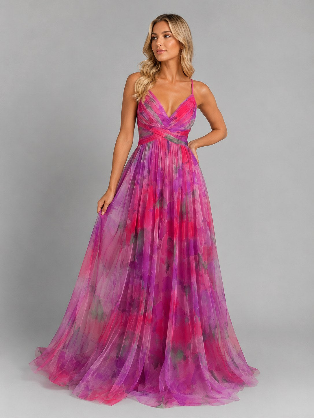 Ada | Women's Floral V-Neck Maxi Dress, Flowing Silhouette Evening Dress | Bella Blue