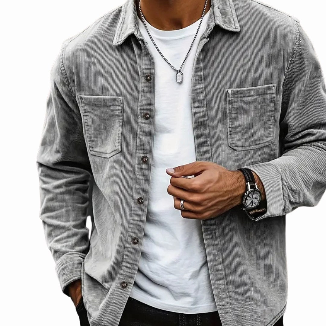 Adam | Men's Corduroy Utility Shirt, Relaxed-Fit Casual Shirt | Bella Blue