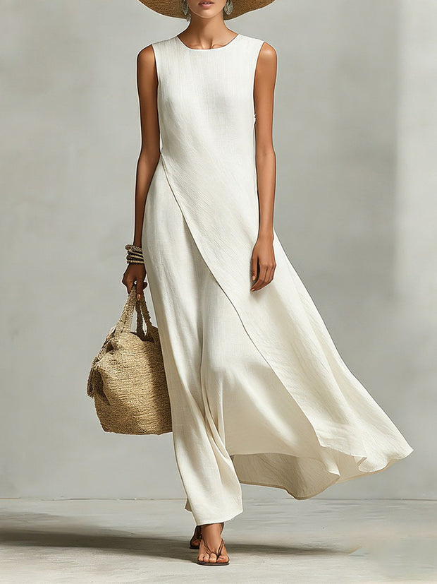 Addison | Women's Ivory Linen Sleeveless Dress - Ivory