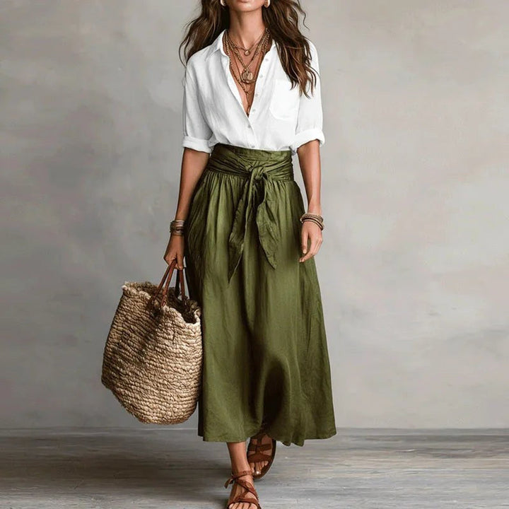 Addison | Women's Linen Two-Piece Set - White Green