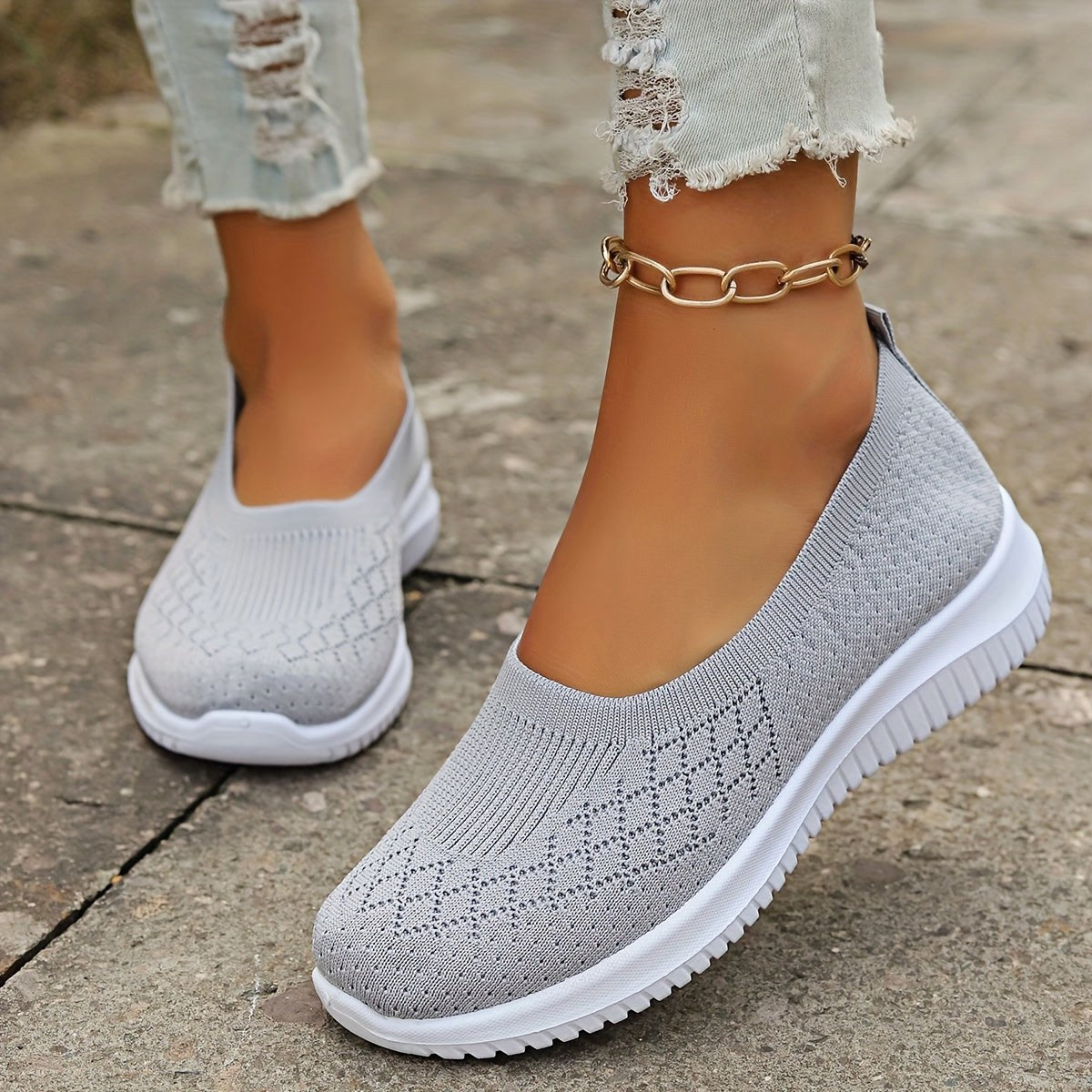 Adeline | Women's Orthopaedic Slip-On Trainers, Lightweight Comfort Shoes | Bella Blue | Gray