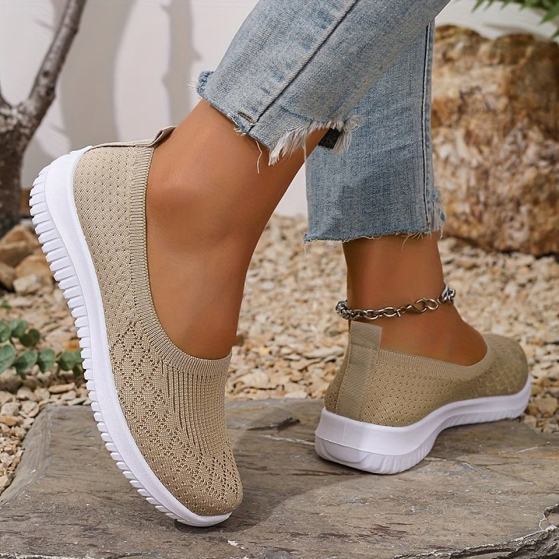 Adeline | Women's Orthopaedic Slip-On Trainers, Lightweight Comfort Shoes | Bella Blue | Apricot