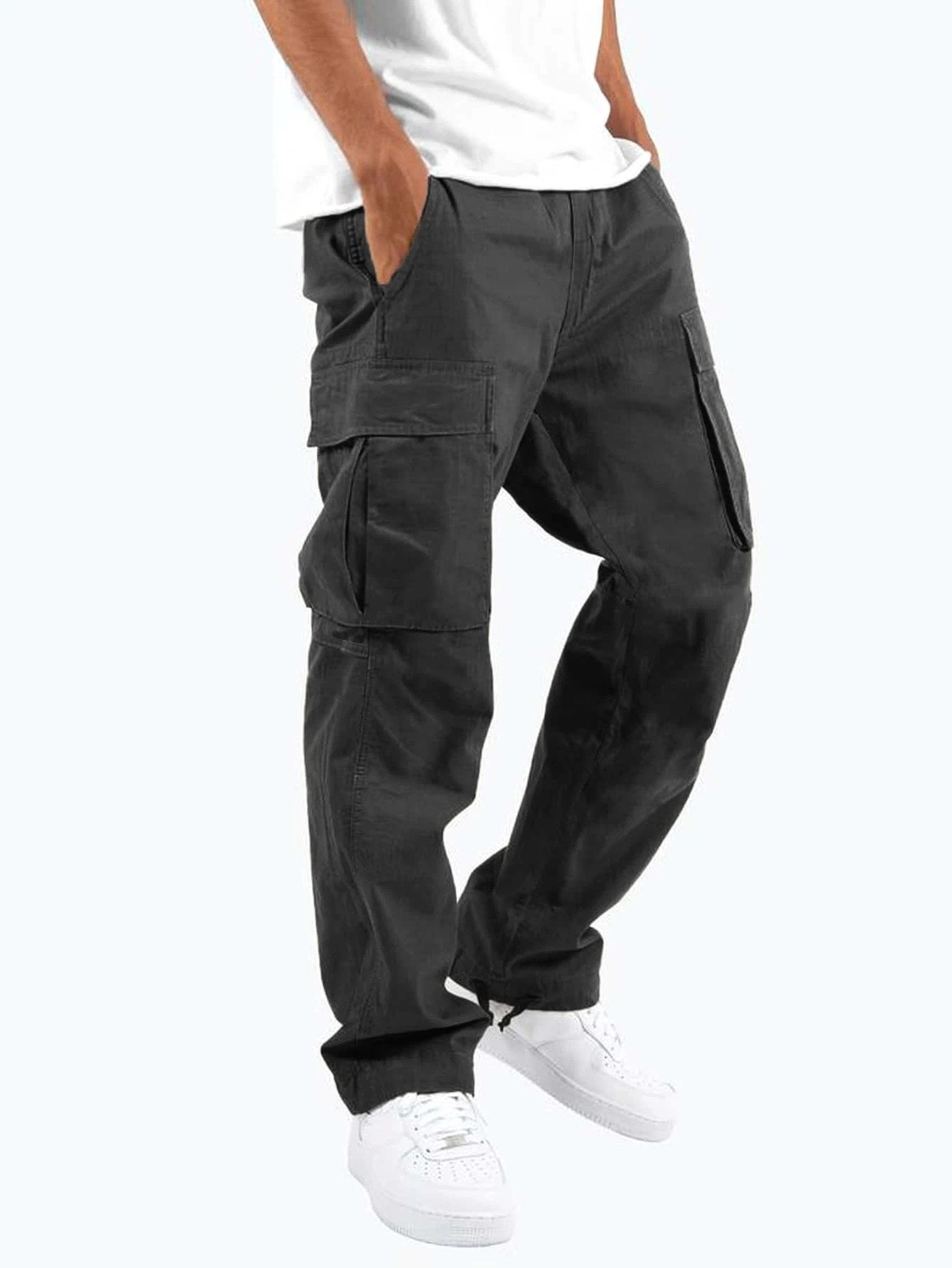 Aidan | Men's Relaxed Fit Cargo Trousers, Straight-Leg Practical Trousers | Bella Blue