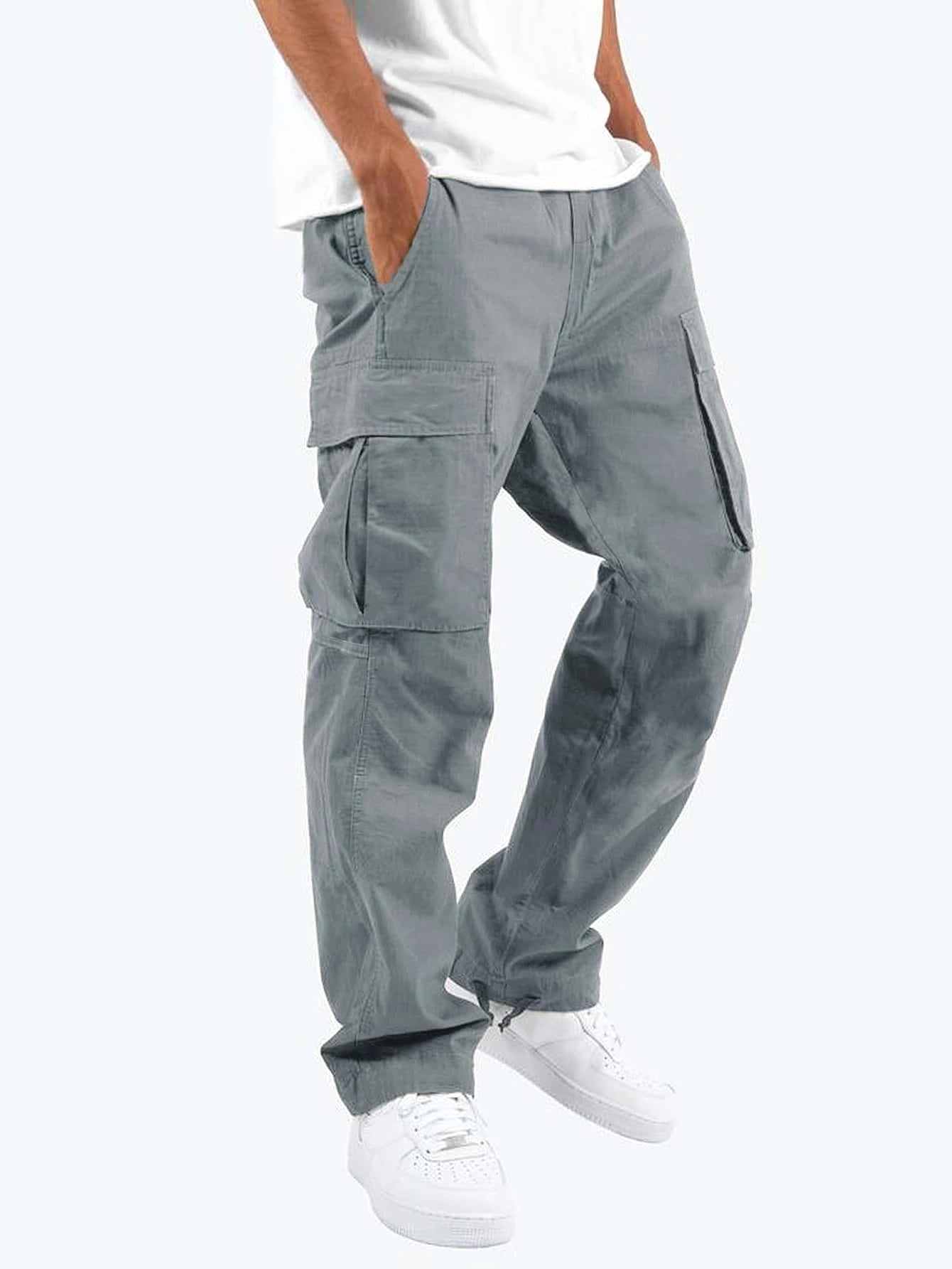 Aidan | Men's Relaxed Fit Cargo Trousers, Straight-Leg Practical Trousers | Bella Blue