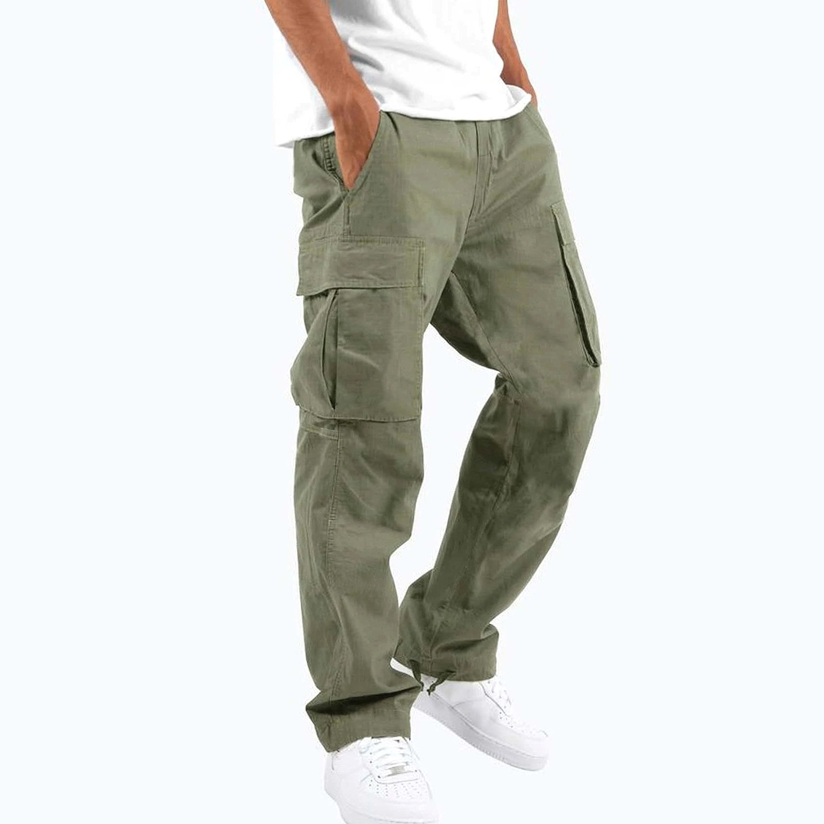 Aidan | Men's Relaxed Fit Cargo Trousers, Straight-Leg Practical Trousers | Bella Blue