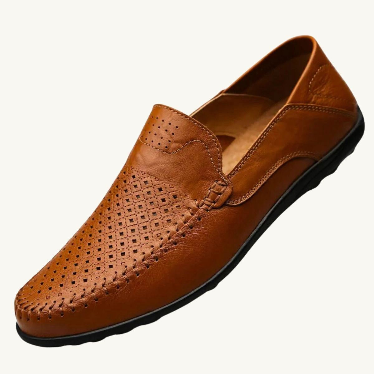 Aiden | Men's Genuine Leather Loafers with Airflow Perforations, Breathable Slip-On Shoes | Bella Blue | Black