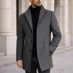 Aiden | Men's Long Winter Coat with Classic Tailoring, Refined Autumn Coat | Bella Blue | Grey