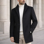 Aiden | Men's Long Winter Coat with Classic Tailoring, Refined Autumn Coat | Bella Blue | Black