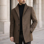 Aiden | Men's Long Winter Coat with Classic Tailoring, Refined Autumn Coat | Bella Blue | Camel