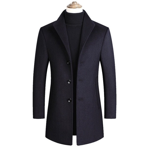Aiden | Men's Long Winter Coat with Classic Tailoring, Refined Autumn Coat | Bella Blue