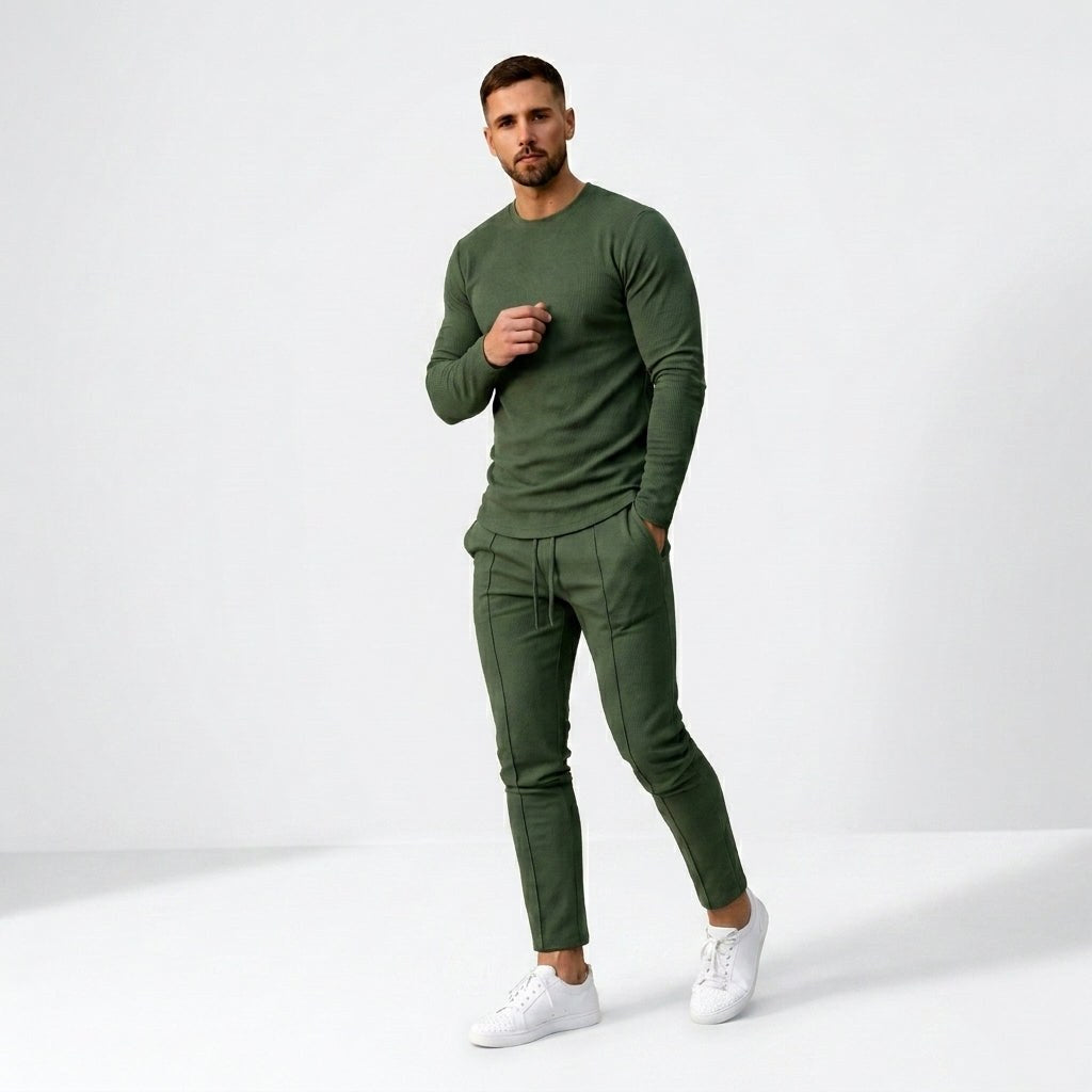 Aiden | Men's Smart Casual Two-Piece Set, Slim Fit Long-Sleeve Lounge Set | Bella Blue