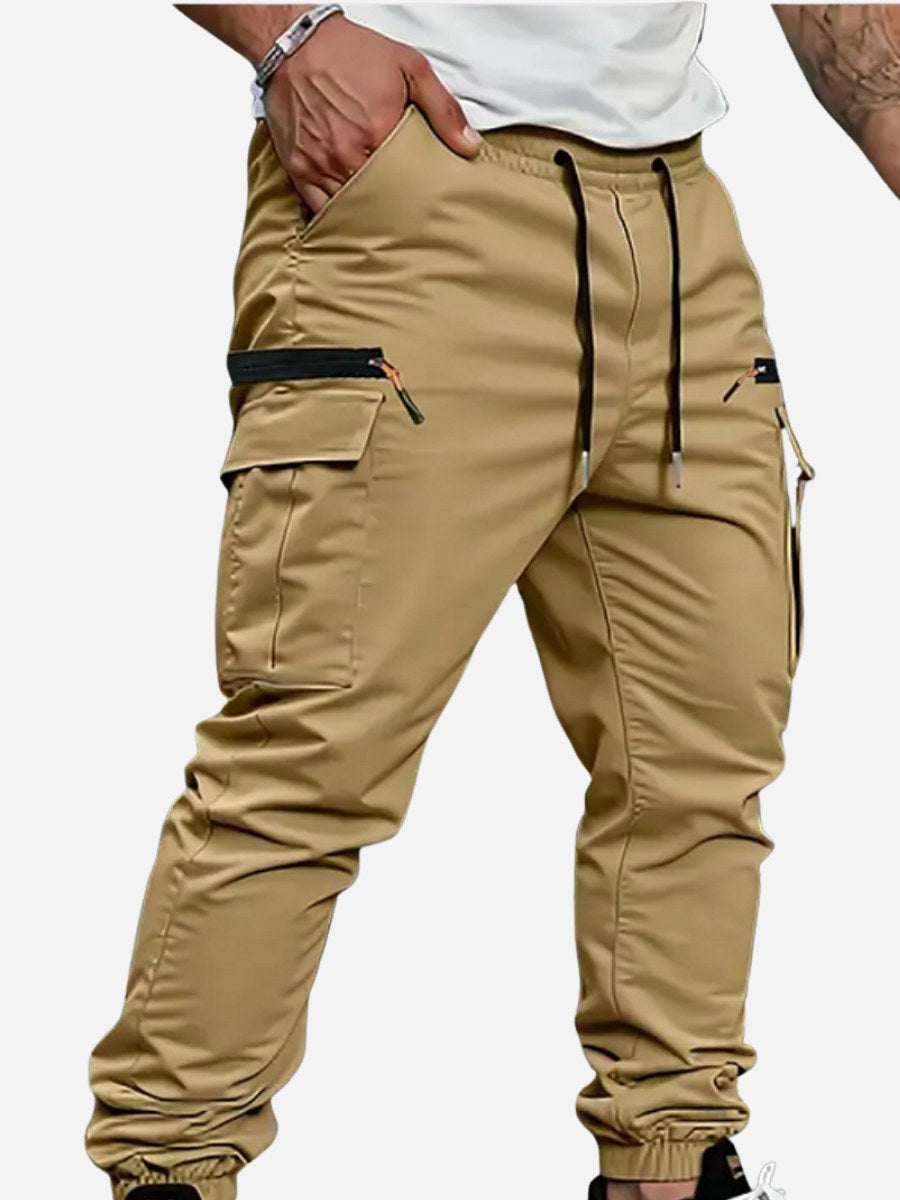 Alastair | Men's Stretch Jogger Trousers, Relaxed Fit Joggers | Bella Blue | Khaki