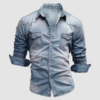 Alexander | Men's Long-Sleeve Denim Shirt with Vintage Used Look, Long-Sleeve Denim Shirt | Bella Blue | Light Blue