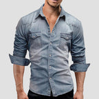 Alexander | Men's Long-Sleeve Denim Shirt with Vintage Used Look, Long-Sleeve Denim Shirt | Bella Blue | Light Blue
