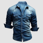Alexander | Men's Long-Sleeve Denim Shirt with Vintage Used Look, Long-Sleeve Denim Shirt | Bella Blue | Light Blue