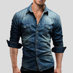 Alexander | Men's Long-Sleeve Denim Shirt with Vintage Used Look, Long-Sleeve Denim Shirt | Bella Blue | Light Blue