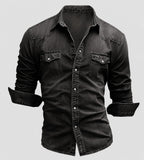 Alexander | Men's Long-Sleeve Denim Shirt with Vintage Used Look, Long-Sleeve Denim Shirt | Bella Blue | Light Blue