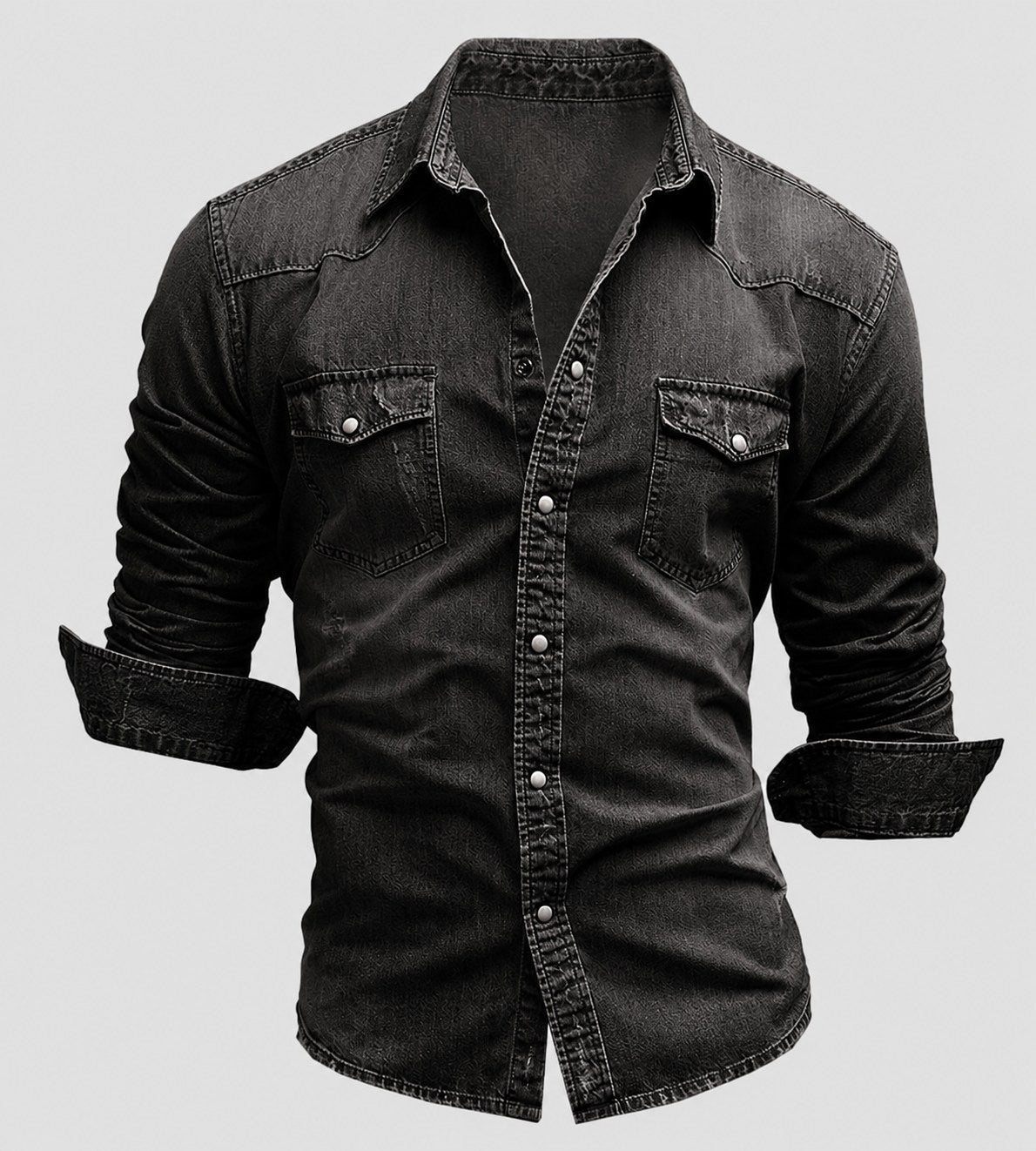 Alexander | Men's Long-Sleeve Denim Shirt with Vintage Used Look, Long-Sleeve Denim Shirt | Bella Blue | Light Blue