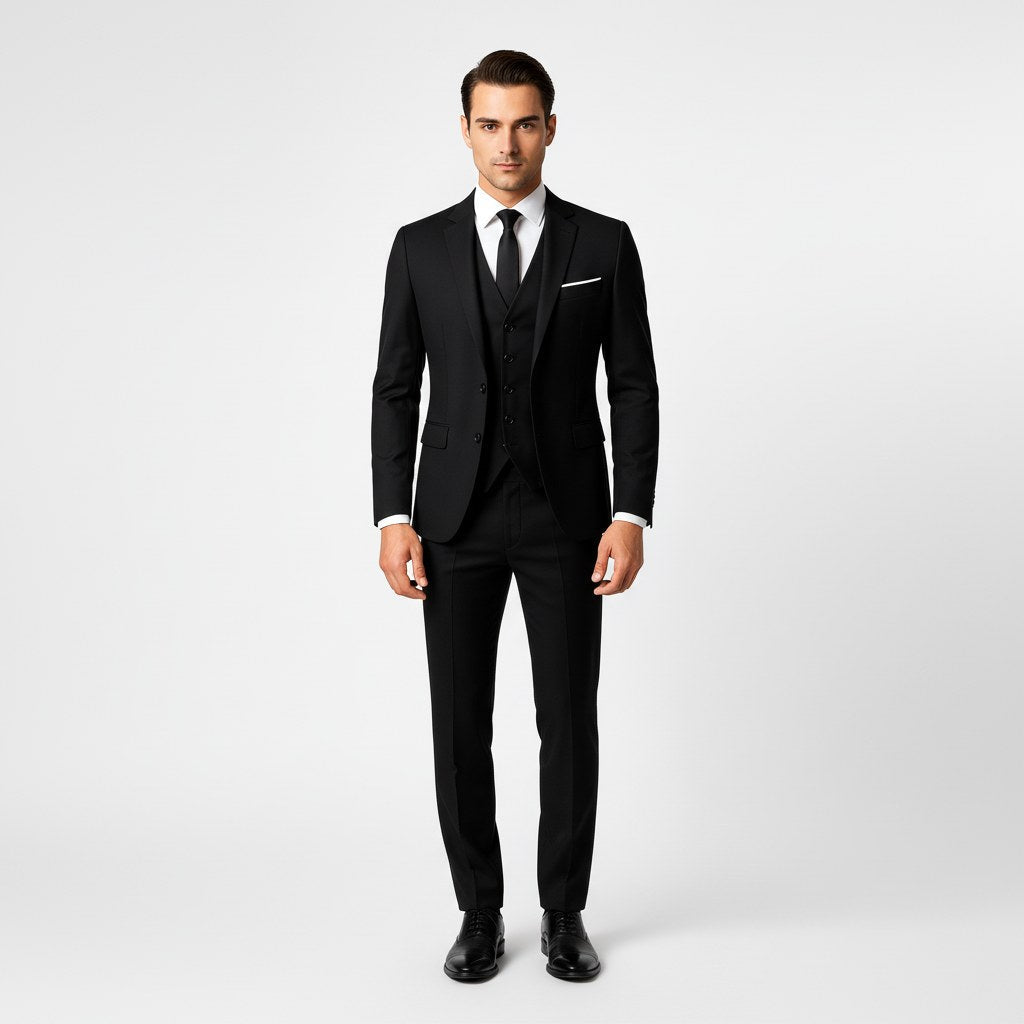 Alexander | Men's Three-Piece Suit with Waistcoat Formal, Elegant Suit Set | Bella Blue | Black