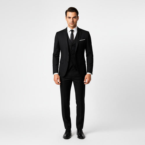 Alexander | Men's Three-Piece Suit with Waistcoat Formal, Elegant Suit Set | Bella Blue | Black