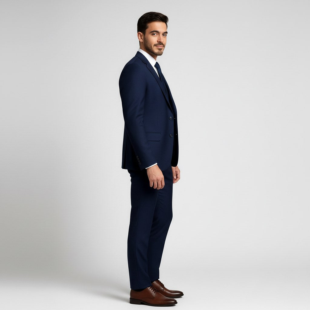 Alexander | Men's Three-Piece Suit with Waistcoat Formal, Elegant Suit Set | Bella Blue | White