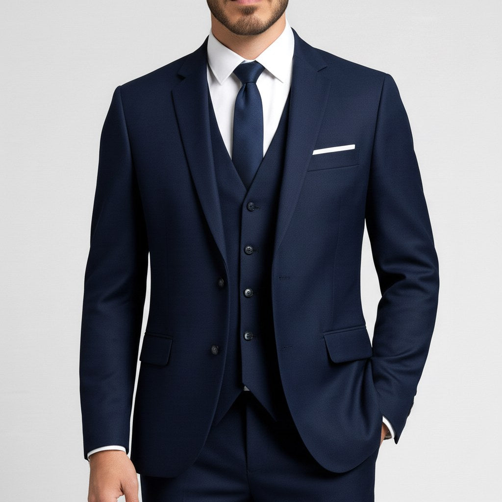Alexander | Men's Three-Piece Suit with Waistcoat Formal, Elegant Suit Set | Bella Blue | White