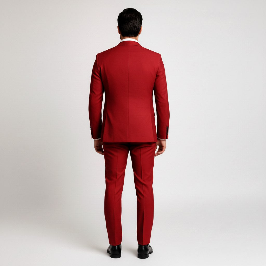 Alexander | Men's Three-Piece Suit with Waistcoat Formal, Elegant Suit Set | Bella Blue | Pomegranate Red