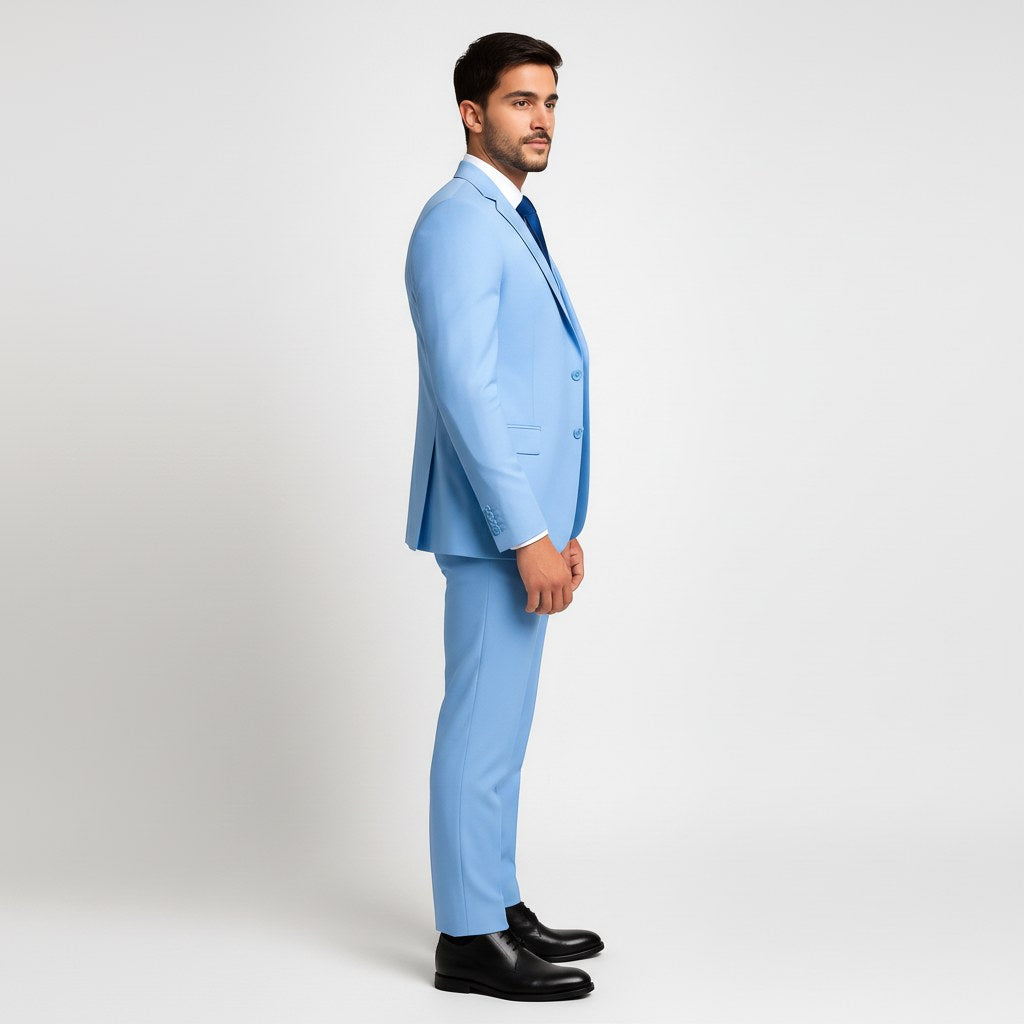 Alexander | Men's Three-Piece Suit with Waistcoat Formal, Elegant Suit Set | Bella Blue | Grey
