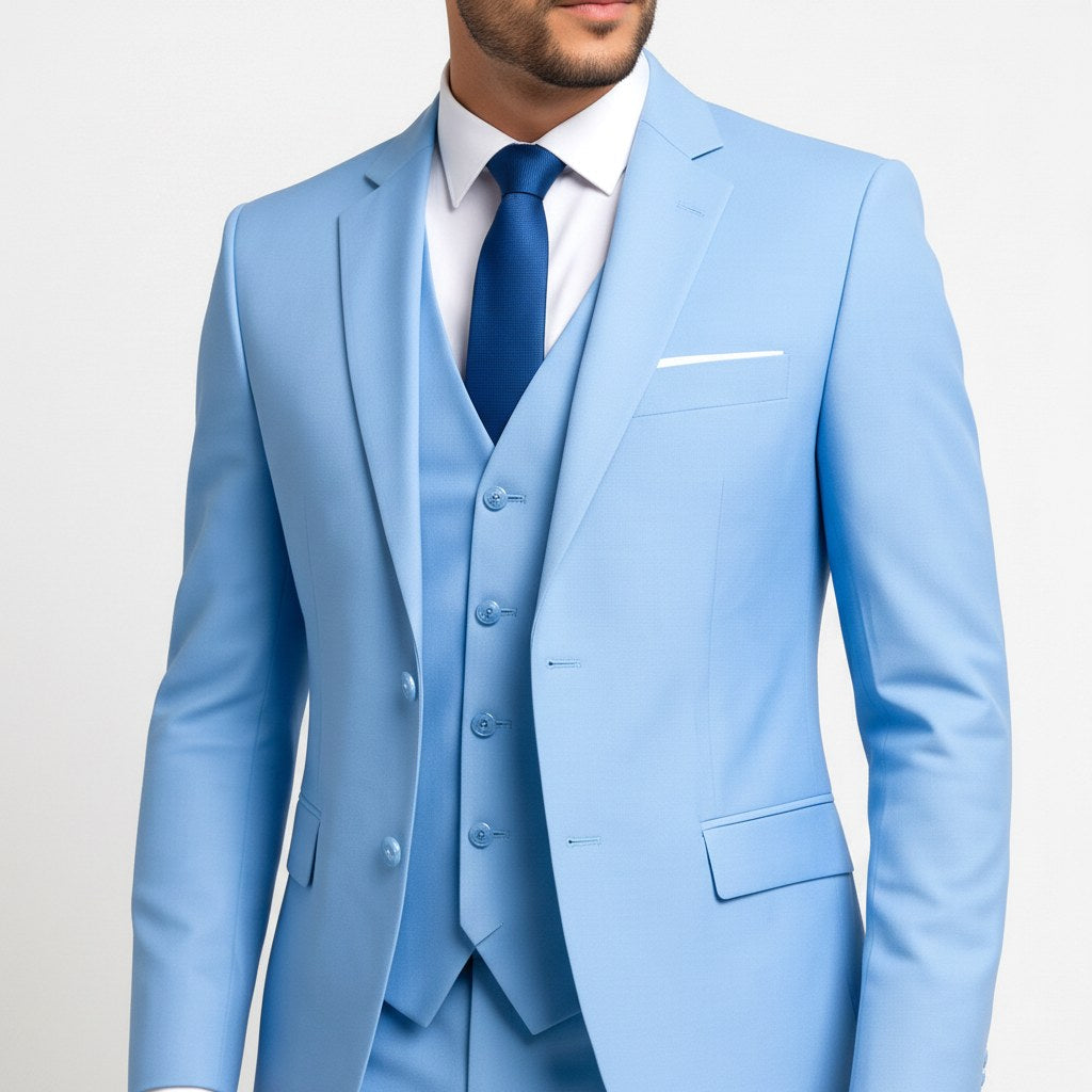 Alexander | Men's Three-Piece Suit with Waistcoat Formal, Elegant Suit Set | Bella Blue | Grey