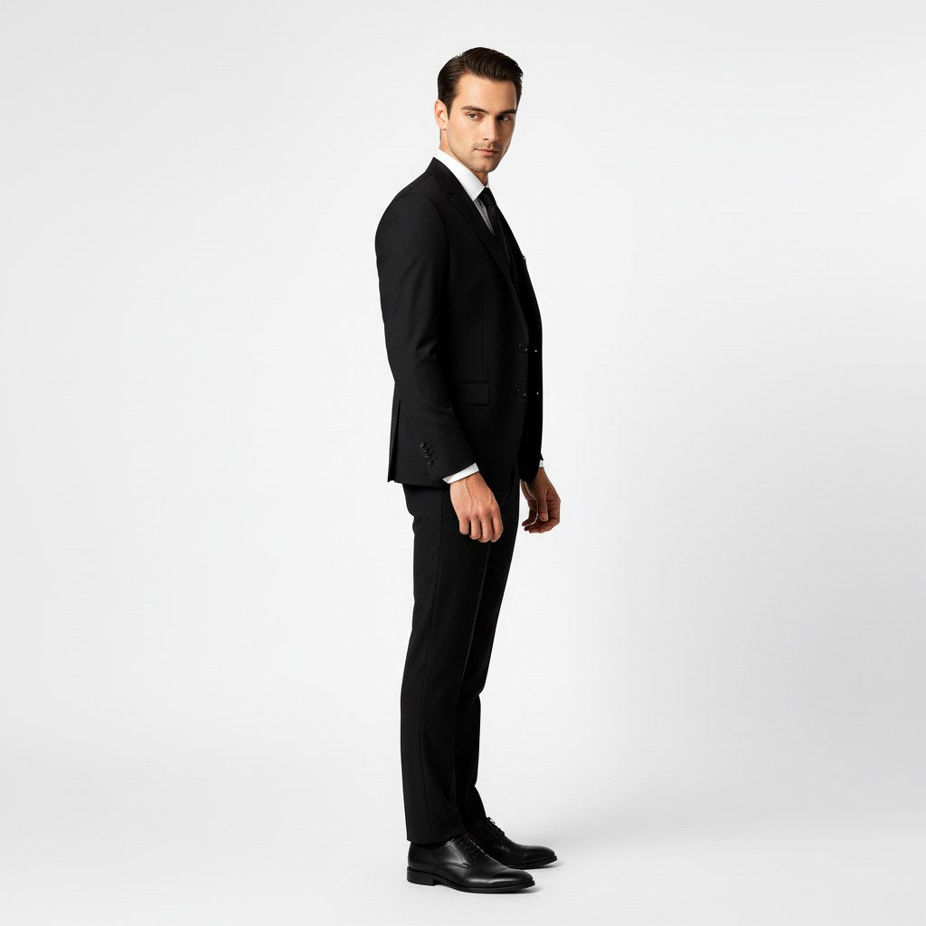 Alexander | Men's Three-Piece Suit with Waistcoat Formal, Elegant Suit Set | Bella Blue | Black