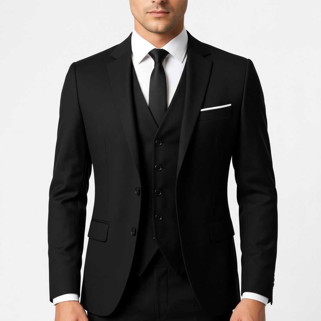 Alexander | Men's Three-Piece Suit with Waistcoat Formal, Elegant Suit Set | Bella Blue | Black
