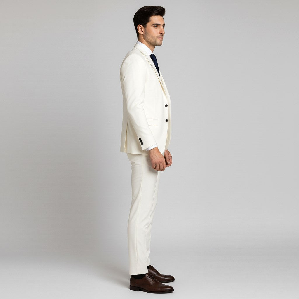 Alexander | Men's Three-Piece Suit with Waistcoat Formal, Elegant Suit Set | Bella Blue | White