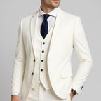 Alexander | Men's Three-Piece Suit with Waistcoat Formal, Elegant Suit Set | Bella Blue | White