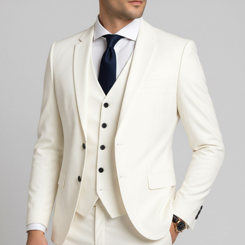 Alexander | Men's Three-Piece Suit with Waistcoat Formal, Elegant Suit Set | Bella Blue | White